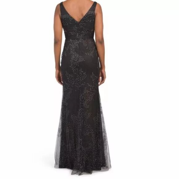 NWT MARCHESA NOTTE V-NECK GLITTER SLEEVELESS BLACK GOWN SIZE 14 $995 - Picture 4 of 11